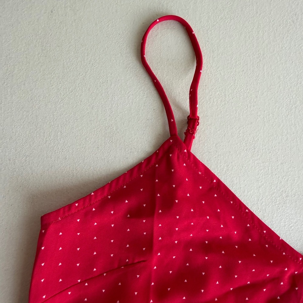 Lulus Womens S Red White Polka Dot V-Neck Adjustable Straps Midi Slip Dress Chic - Picture 7 of 15